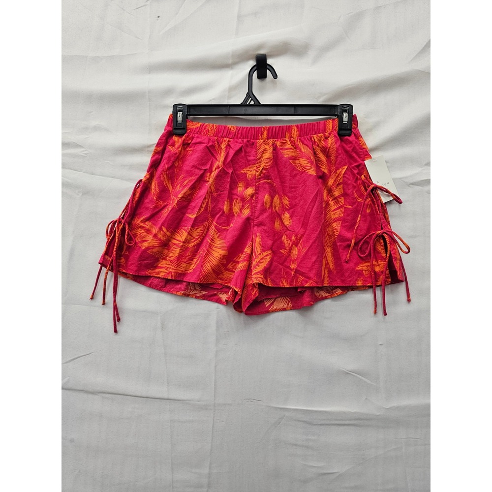 A New Day Womens Tropical Palm Print Side Tie Shorts Pink Cotton Size Small
